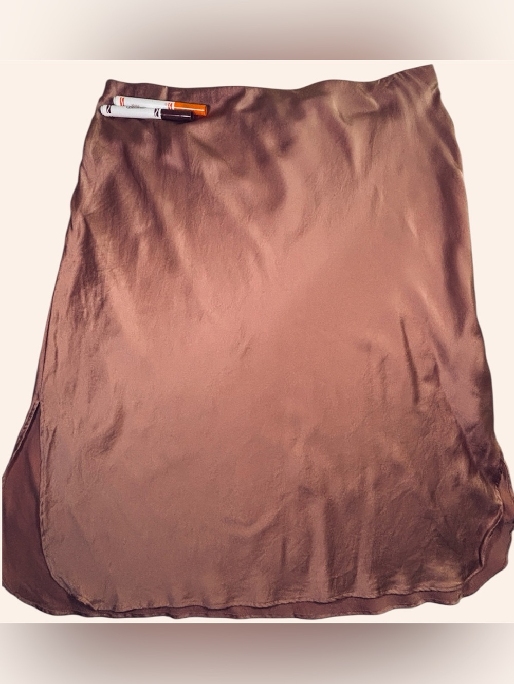 Banana Republic Bliss Silk Midi Skirt Bronze Warm Cocoa XXL EUC Quiet Luxury